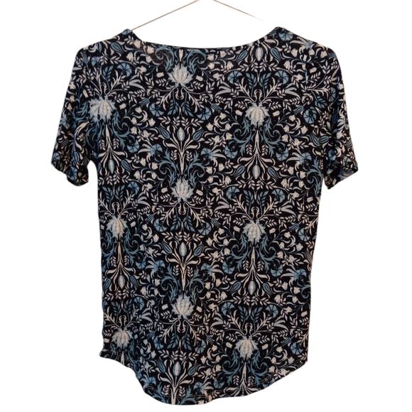 LOFT 100% Linen Top Shirt SM Lightweight Stretchy Floral Blue Summer Vacation - Picture 2 of 6